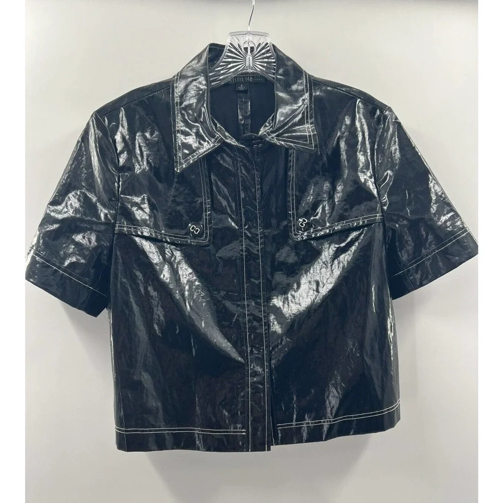 LAFAYETTE 148 Women’s Short Sleeve Snap Front Black Cropped Jacket Top Size 8